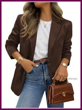 Satin Long Sleeve Blazer Button Down Business Casual Work Jacket